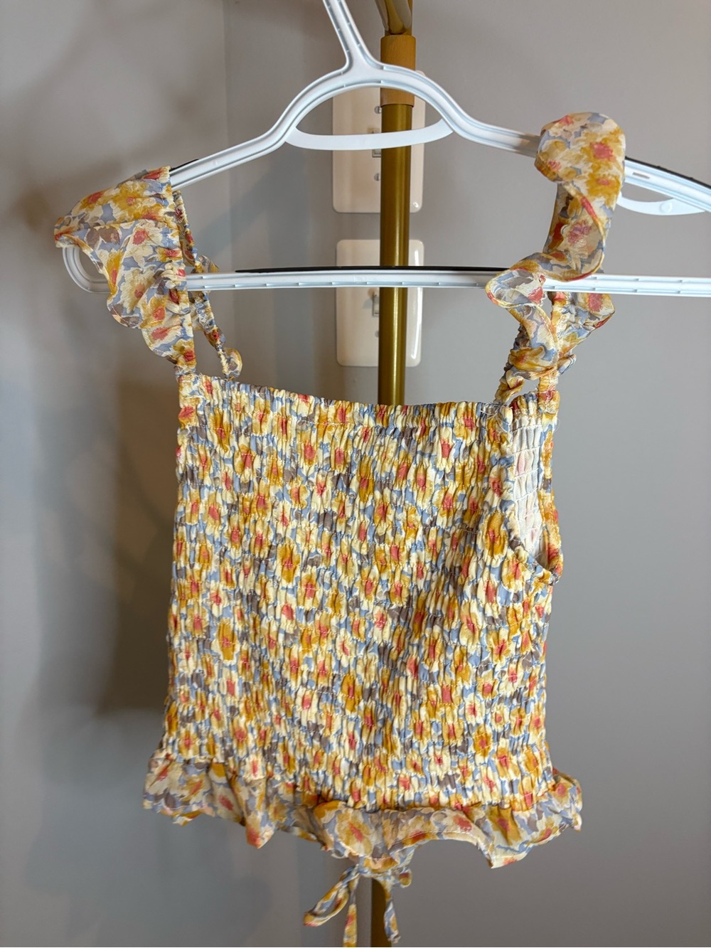 Promesa Yellow Multicolor Smocked Floral Ruffle Strap Camisole - Picture 2 of 3
